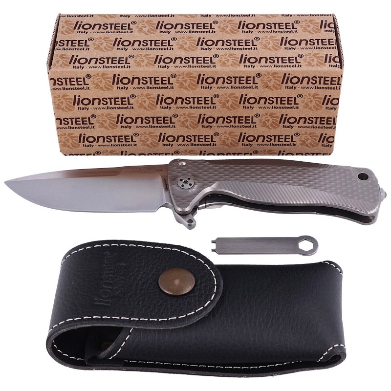 Nóż składany LionSTEEL SR22 Grey Titanium, Satin Sleipner by Molletta (SR22 G)