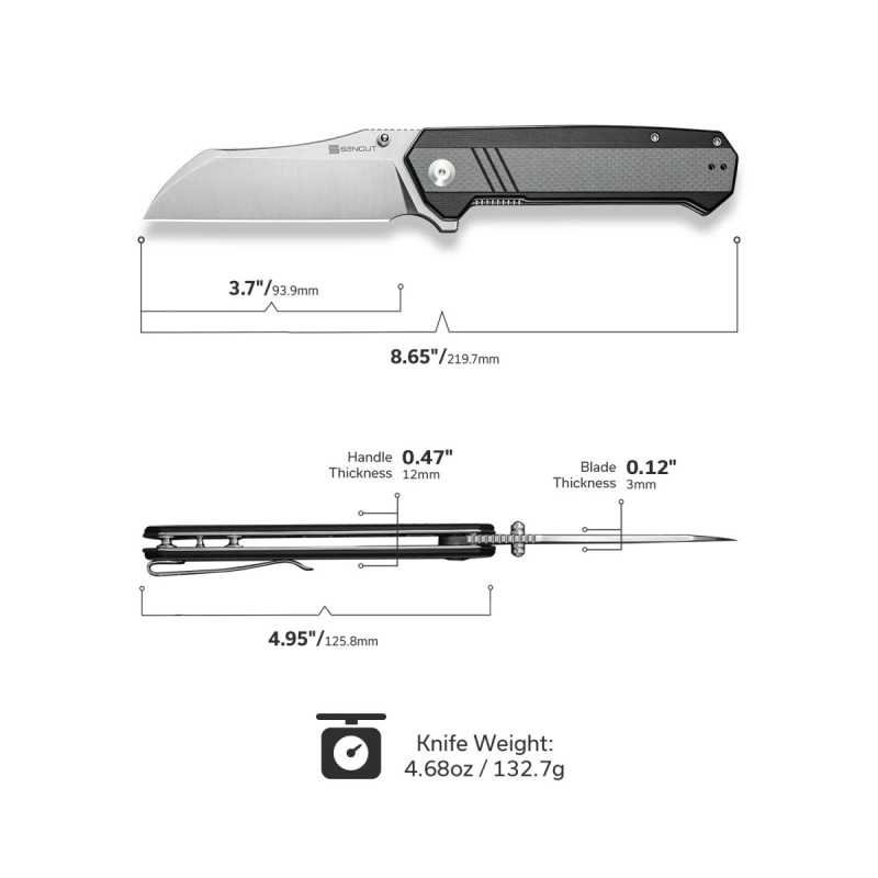Nóż składany Sencut Draxor Gray/Black G10, Satin 9Cr18MoV (S24035-3)