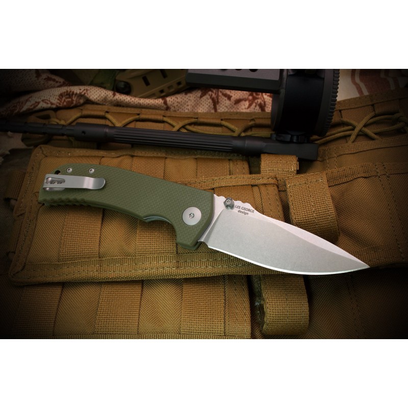 Nóż składany Spartan Blades Astor Green G10, Tumbled CTS-XHP by Les George (SFBL8GR)