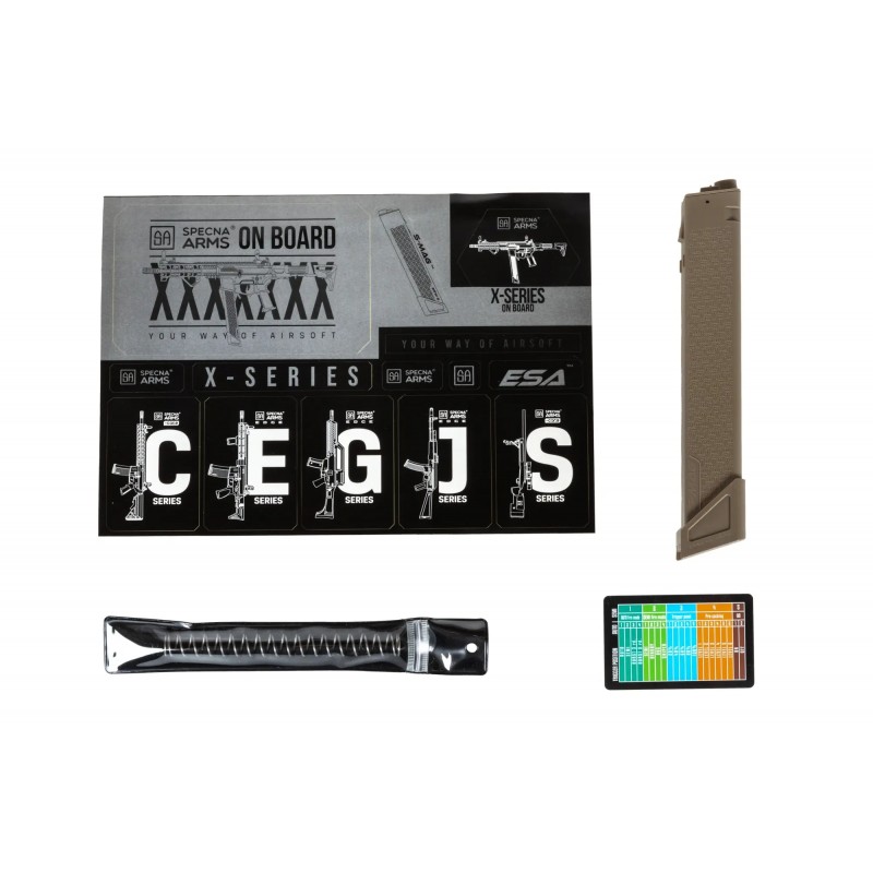 Pistolet maszynowy ASG Specna Arms SA-FX01 FLEX™ HAL ETU Half-Tan z pomarańczowym urządzeniem wylotowym