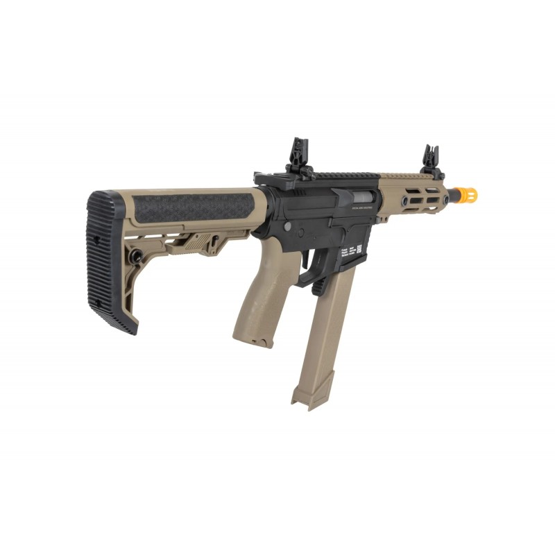 Pistolet maszynowy ASG Specna Arms SA-FX01 FLEX™ HAL ETU Half-Tan z pomarańczowym urządzeniem wylotowym