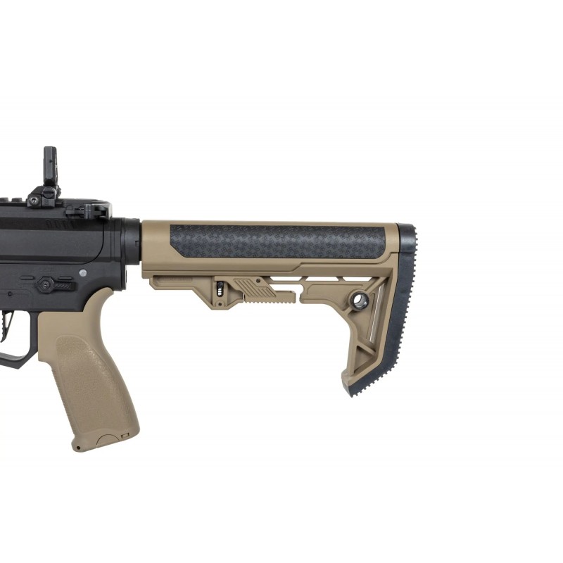 Pistolet maszynowy ASG Specna Arms SA-FX02 FLEX™ HAL ETU Half-Tan z pomarańczowym urządzeniem wylotowym