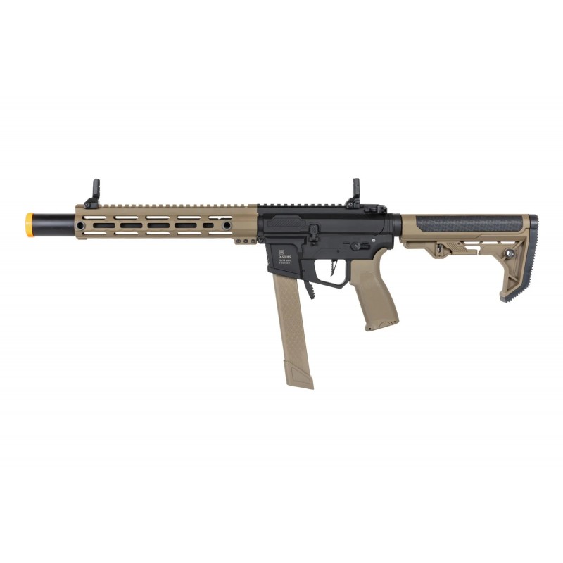 Pistolet maszynowy ASG Specna Arms SA-FX02 FLEX™ HAL ETU Half-Tan z pomarańczowym urządzeniem wylotowym