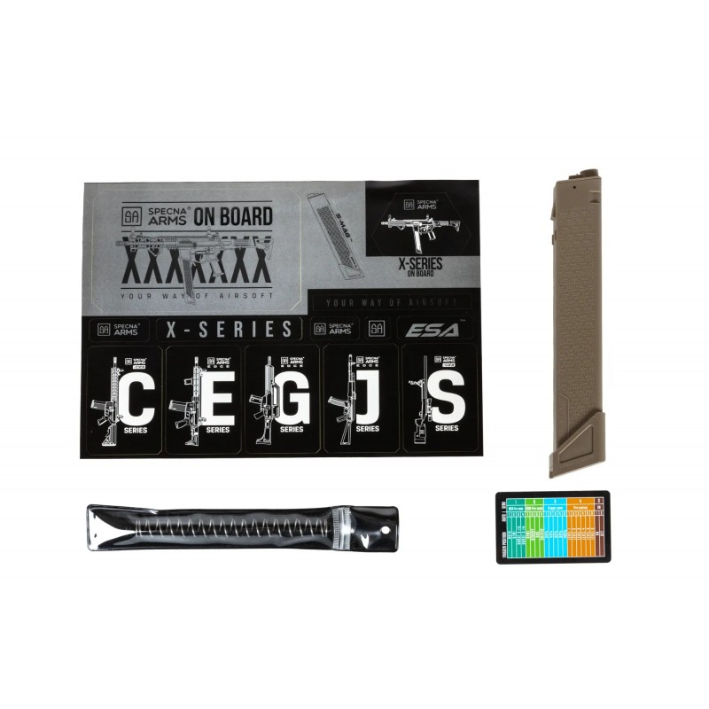 Pistolet maszynowy ASG Specna Arms SA-FX02 FLEX™ HAL ETU Half-Tan z pomarańczowym urządzeniem wylotowym