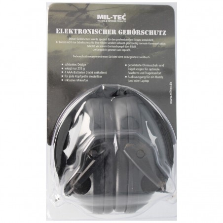 Ochronniki słuchu aktywne Mil-Tec Defenders Black (16243002) Ochronniki słuchu aktywne Mil-Tec Defenders Black (16243002)