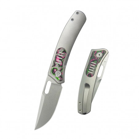 Nóż składany Kubey KB Knives Common Thread Gray Titanium/Watermelon Sugar Camocarbon, Stonewashed M390 by Justin Lundquist (KB37 Nóż składany Kubey KB Knives Common Thread Gray Titanium/Watermelon Sugar Camocarbon, Stonewashed M390 by Justin Lundquist (KB37