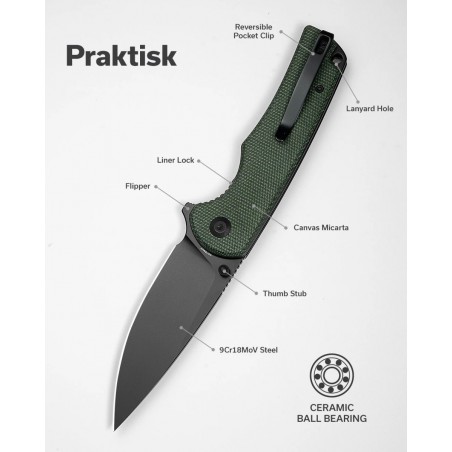 Nóż składany Sencut Praktisk Green Canvas Micarta, Black 9Cr18MoV (S24019-3) Nóż składany Sencut Praktisk Green Canvas Micarta, Black 9Cr18MoV (S24019-3)