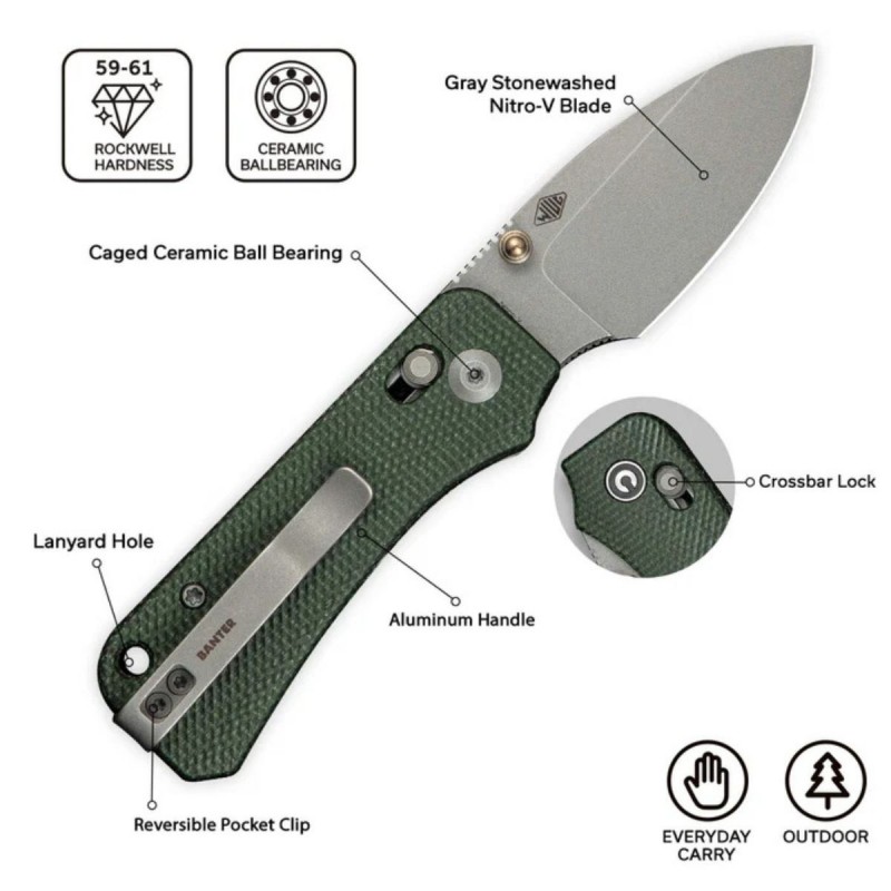 Nóż składany Civivi Baby Banter 2 Green Canvas Micarta, Gray Stonewashed Nitro-V by Ben Petersen (C23074-3)