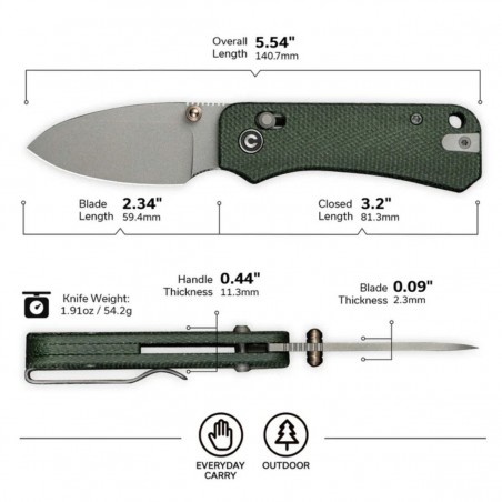 Nóż składany Civivi Baby Banter 2 Green Canvas Micarta, Gray Stonewashed Nitro-V by Ben Petersen (C23074-3) Nóż składany Civivi Baby Banter 2 Green Canvas Micarta, Gray Stonewashed Nitro-V by Ben Petersen (C23074-3)
