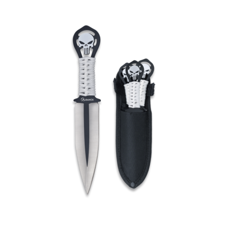 Noże do rzucania Martinez Albainox Skulls Set 3 szt White Cord Wrapped, Satin 3Cr13Mov (32453)