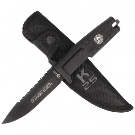 Nóż K25 RK-31910 Black Rubber, Black Titanium 7Cr17Mov Nóż K25 RK-31910 Black Rubber, Black Titanium 7Cr17Mov