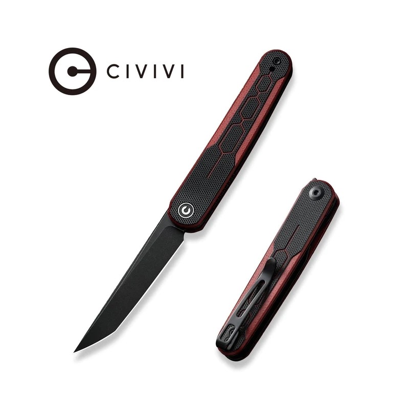 Nóż składany Civivi KwaiQ Burgundy/Black G10, Black Stonewashed Nitro-V by Rafal Brzeski (C23015-1)