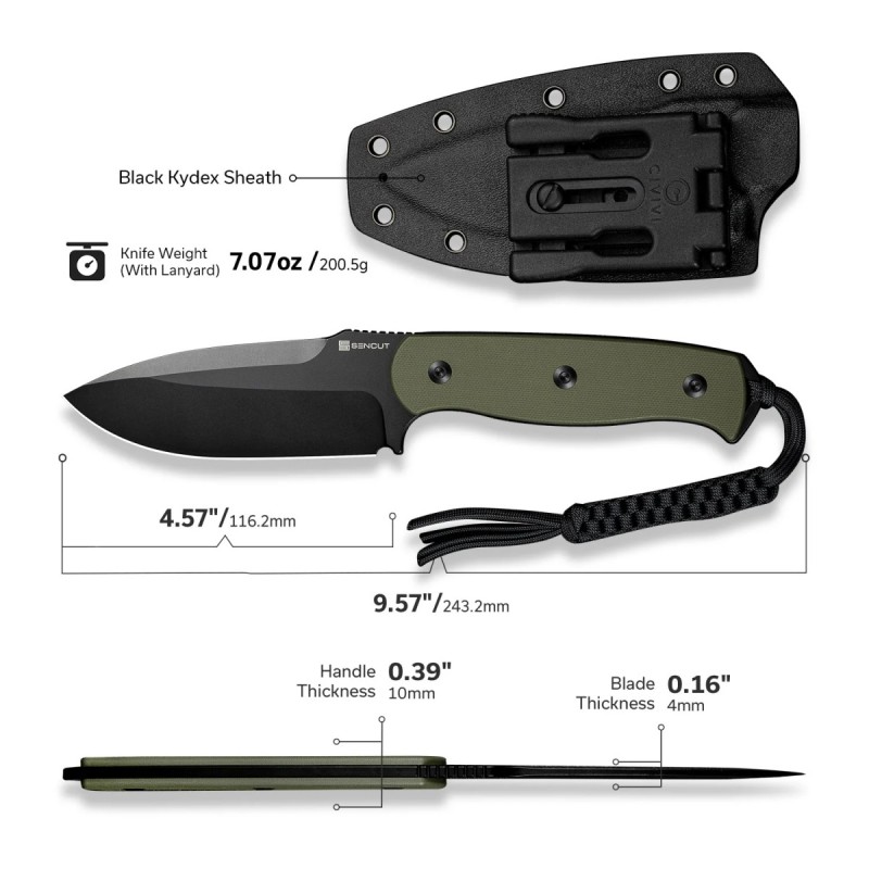 Nóż Sencut Toxodon OD Green G10, Black 9Cr18MoV (S24036-2)