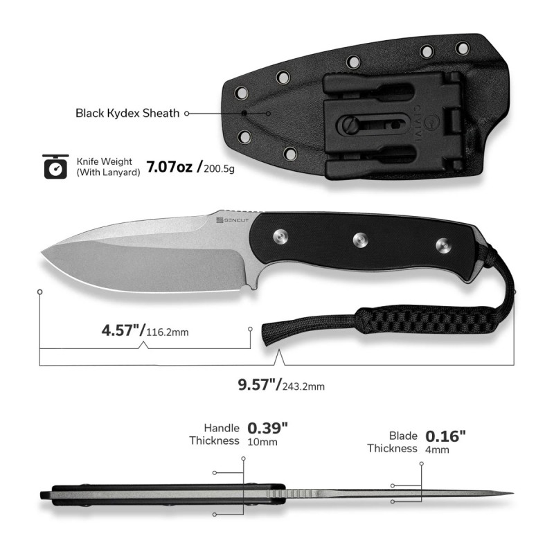 Nóż Sencut Toxodon Black G10, Stonewashed 9Cr18MoV (S24036-1)