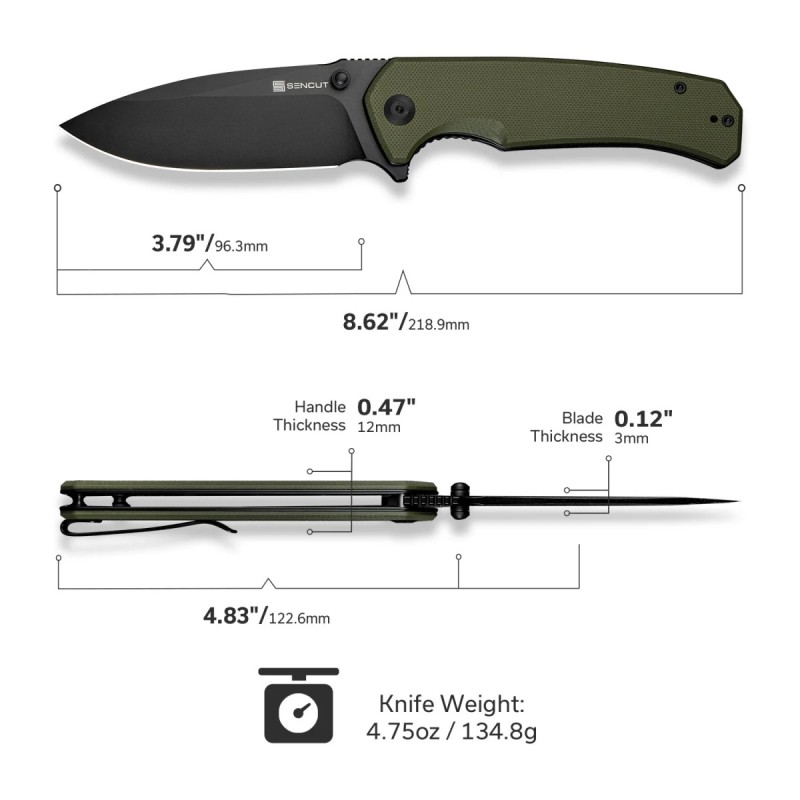 Nóż składany Sencut Skarnax OD Green G10, Black 9Cr18MoV (S24025-2)