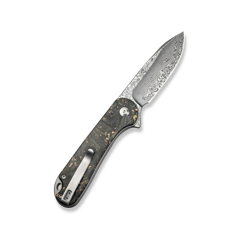 Nóż składany Civivi Button Lock Elementum II Shredded Carbon Fiber/Golden Shred, Damascus (C18062P-10)