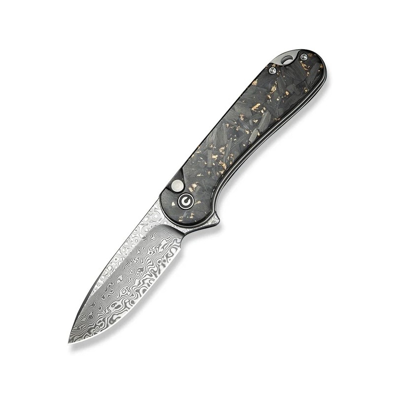 Nóż składany Civivi Button Lock Elementum II Shredded Carbon Fiber/Golden Shred, Damascus (C18062P-10)
