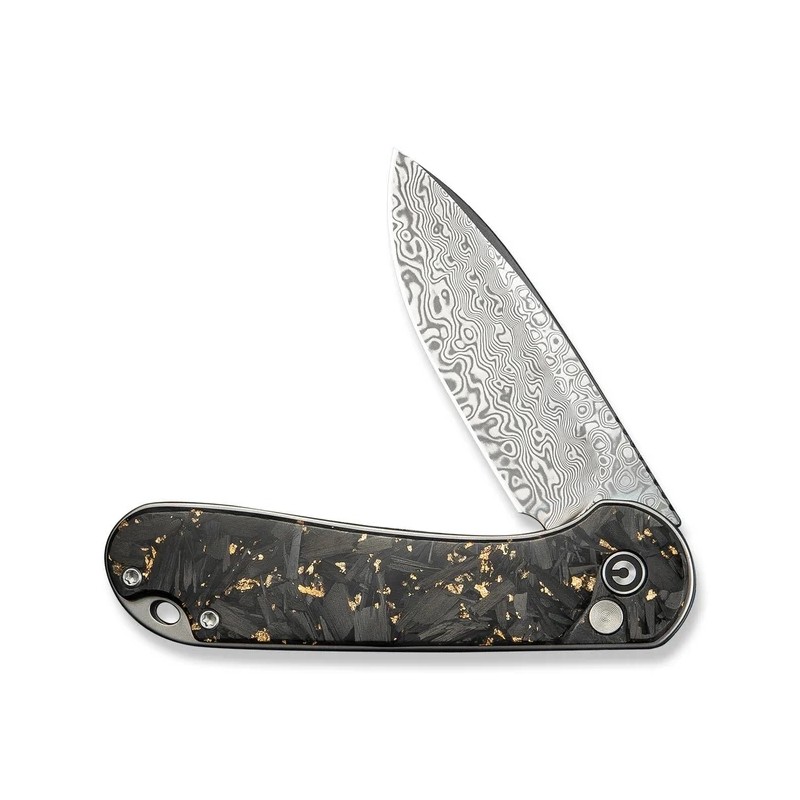 Nóż składany Civivi Button Lock Elementum II Shredded Carbon Fiber/Golden Shred, Damascus (C18062P-10)