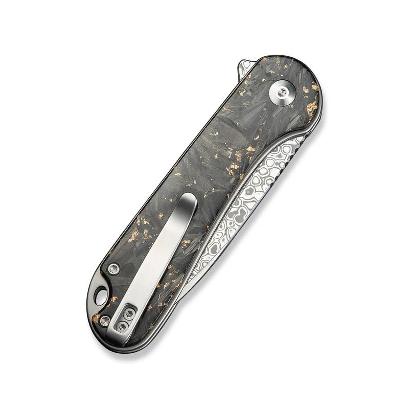 Nóż składany Civivi Button Lock Elementum II Shredded Carbon Fiber/Golden Shred, Damascus (C18062P-10)