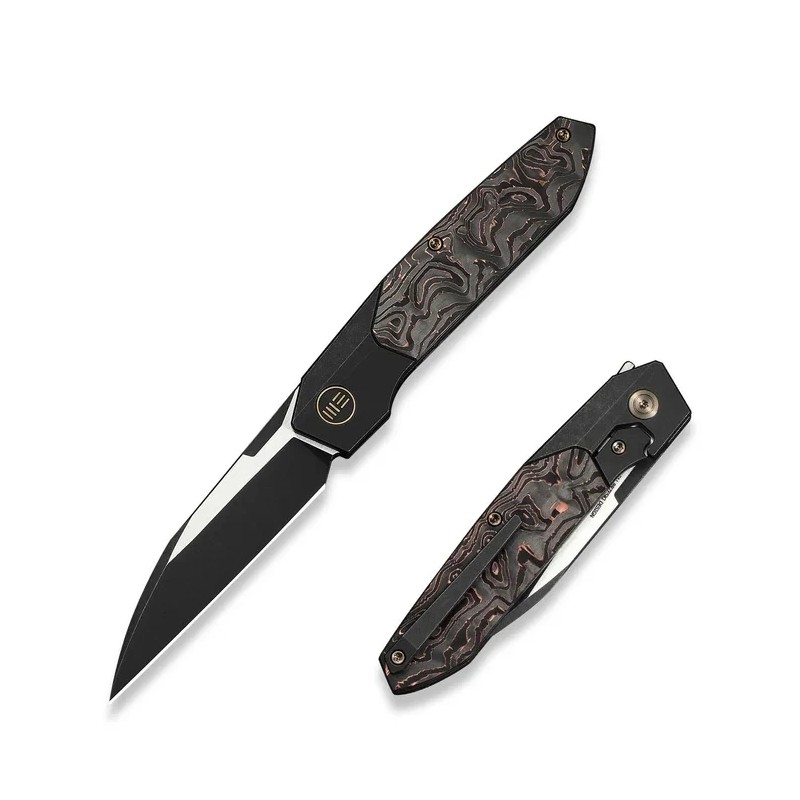 Nóż składany WeKnife Brr15 Black Titanium/Copper Foil Carbon Fiber, Black Stonewashed/Satin M390 by Rafal Brzeski (WE24007-1)
