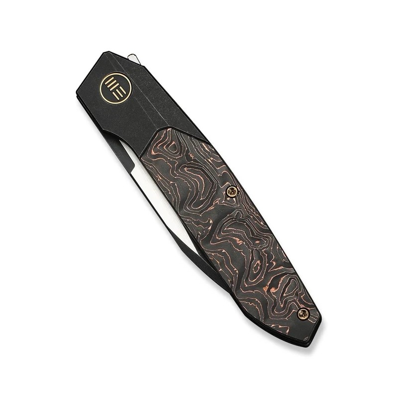 Nóż składany WeKnife Brr15 Black Titanium/Copper Foil Carbon Fiber, Black Stonewashed/Satin M390 by Rafal Brzeski (WE24007-1)