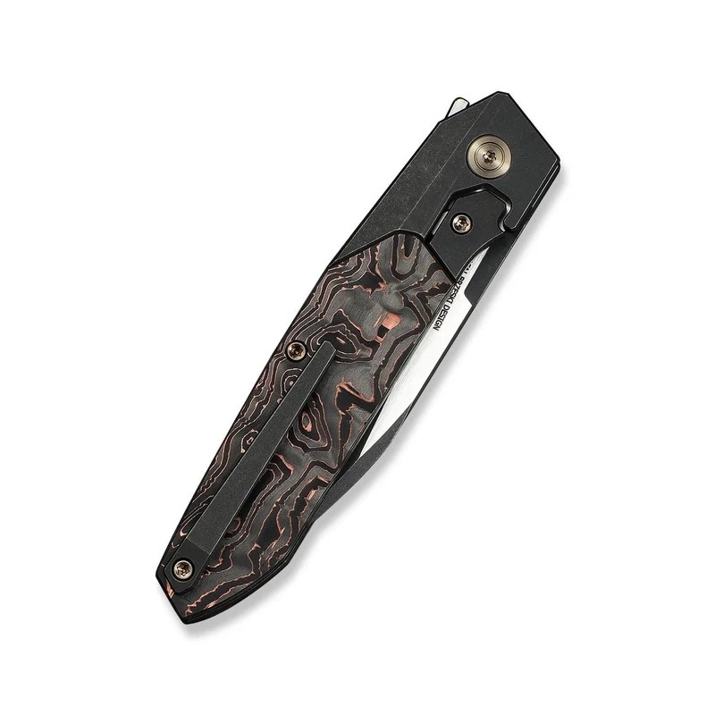 Nóż składany WeKnife Brr15 Black Titanium/Copper Foil Carbon Fiber, Black Stonewashed/Satin M390 by Rafal Brzeski (WE24007-1)