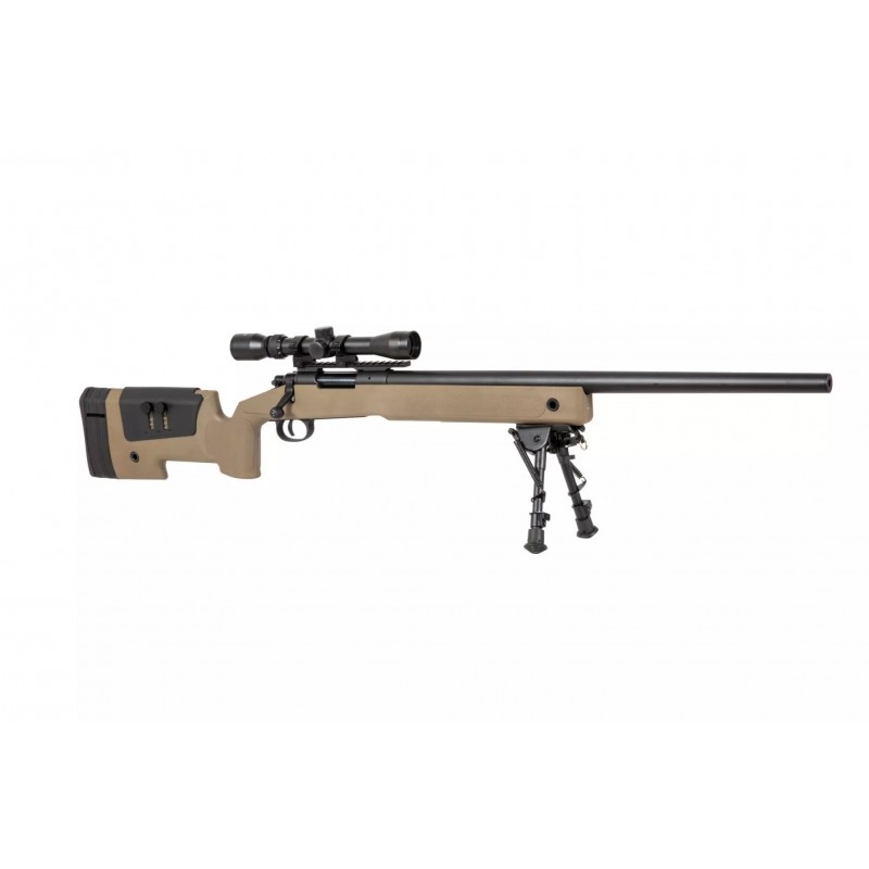 Replika karabinu wyborowego SA-S02 CORE™ z lunetą i dwójnogiem - tan