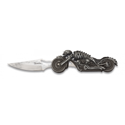 Nóż składany z latarką Martinez Albainox Moto Skeleton Gray Zamak, Laser Ornament 3Cr13Mov (18063)