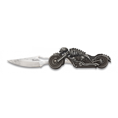 Nóż składany z latarką Martinez Albainox Moto Skeleton Gray Zamak, Laser Ornament 3Cr13Mov (18063)