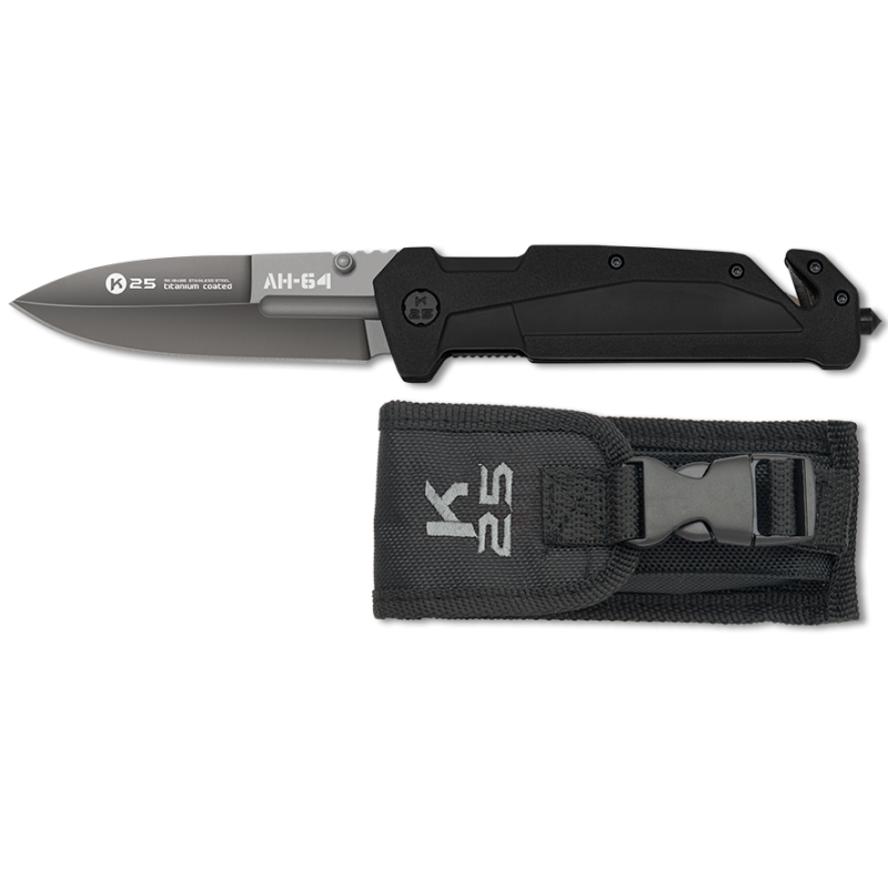 Nóż składany K25 AH-64 Black Rubber, Titanium 3Cr13MoV (18871)