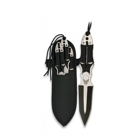 Noże do rzucania Martinez Albainox Skull Set 3 szt Black Strung, Satin 3Cr13Mov (32344)