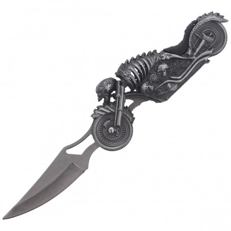 Nóż składany z latarką Martinez Albainox Moto Skeleton Gray Zamak, Laser Ornament 3Cr13Mov (18063)