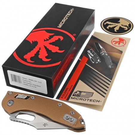 Nóż składany Microtech Stitch Ram-Lok S/E Fluted Tan Aluminium, Stonewashed M390MK by Borka Blades and Tony Marfione (169RL-10FL Nóż składany Microtech Stitch Ram-Lok S/E Fluted Tan Aluminium, Stonewashed M390MK by Borka Blades and Tony Marfione (169RL-10FL