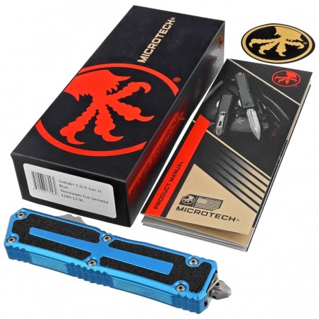 Nóż automatyczny OTF Microtech Scarab II D/E Gen III Blue Aluminium/3M, Stonewashed F/S M390MK by Tony Marfione (1280-12BL) Nóż automatyczny OTF Microtech Scarab II D/E Gen III Blue Aluminium/3M, Stonewashed F/S M390MK by Tony Marfione (1280-12BL)