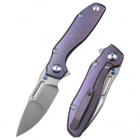 Nóż składany Remette RT-TwoFace Grilled Blue Stonewashed Titanium, Fine Grinding Pearlescent M390 (DSTF-B)