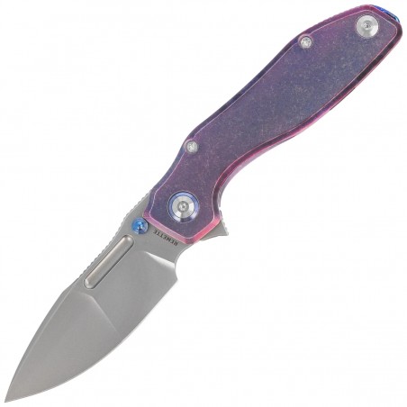 Nóż składany Remette RT-TwoFace Grilled Blue Stonewashed Titanium, Fine Grinding Pearlescent M390 (DSTF-B)