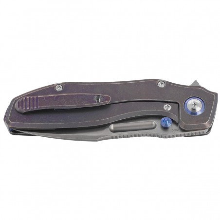 Nóż składany Remette RT-TwoFace Grilled Blue Stonewashed Titanium, Fine Grinding Pearlescent M390 (DSTF-B)