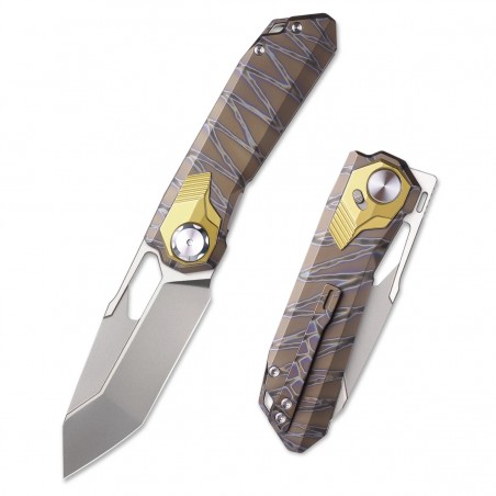 Nóż składany Remette RT-Peregrine Falcon Gray/Brown/Thunder Lightn Textures Titanium, Hand Fine Grinding Pearlescent M390 (RTT1-