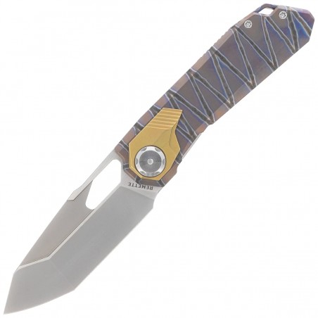 Nóż składany Remette RT-Peregrine Falcon Gray/Brown/Thunder Lightn Textures Titanium, Hand Fine Grinding Pearlescent M390 (RTT1-