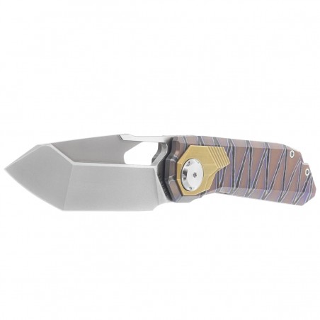 Nóż składany Remette RT-Peregrine Falcon Gray/Brown/Thunder Lightn Textures Titanium, Hand Fine Grinding Pearlescent M390 (RTT1-