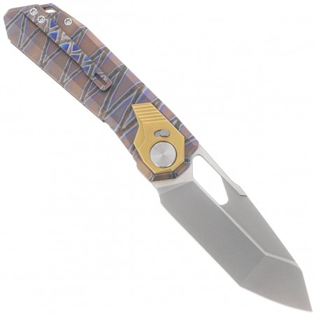 Nóż składany Remette RT-Peregrine Falcon Gray/Brown/Thunder Lightn Textures Titanium, Hand Fine Grinding Pearlescent M390 (RTT1-