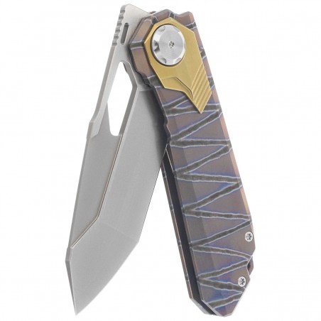 Nóż składany Remette RT-Peregrine Falcon Gray/Brown/Thunder Lightn Textures Titanium, Hand Fine Grinding Pearlescent M390 (RTT1-