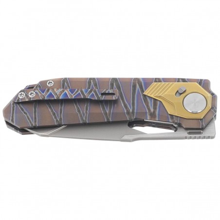 Nóż składany Remette RT-Peregrine Falcon Gray/Brown/Thunder Lightn Textures Titanium, Hand Fine Grinding Pearlescent M390 (RTT1-