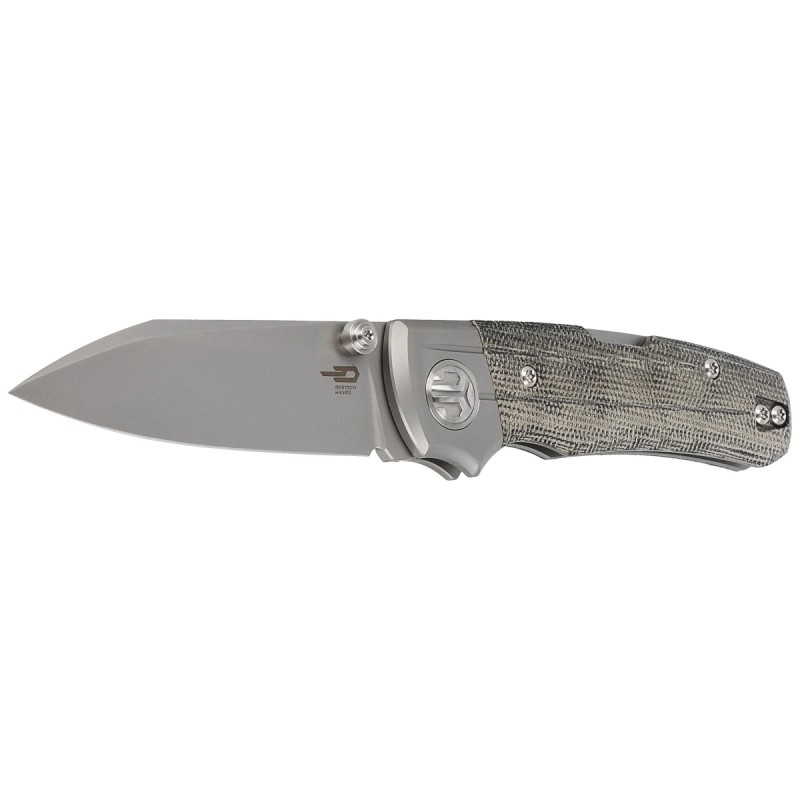 Nóż składany Bestech Tonic Grey Titanium/Black Canvas Micarta, Bead Blast Stonewashed M390 by Colin Maisonpierre (BT2204A)