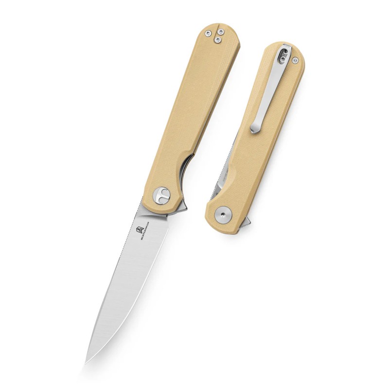 Nóż składany Bestechman Flick Khaki G10, Satin/Stonewashed D2 by Ostap Hel (BMK13C)