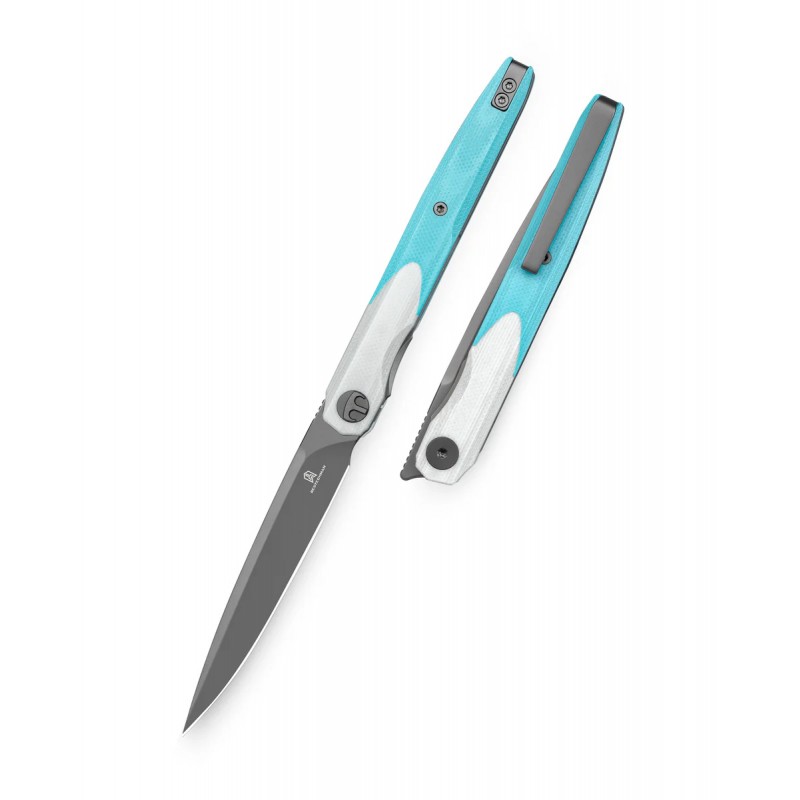 Nóż składany Bestechman Lanza White/Light Blue G10, Grey PVD 14C28N by Grzegorz Grabarski (BMK14D)