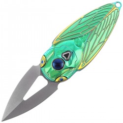 Nóż składany Rike Knife RK Cicada-GG Green / Gold Titanium, Bead Blasted M390
