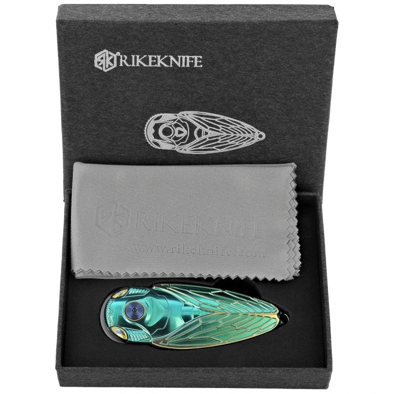 Nóż składany Rike Knife RK Cicada-GG Green / Gold Titanium, Bead Blasted M390