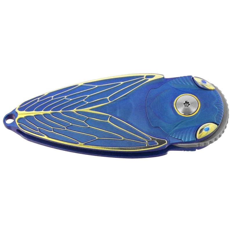 Nóż składany Rike Knife RK Cicada-BG Blue / Gold Titanium, Bead Blasted M390