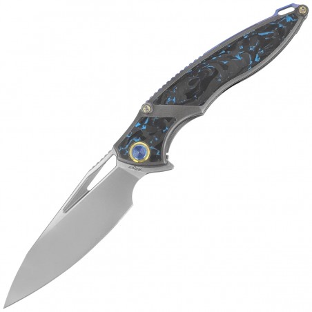 Nóż składany Rike Knife RK 1902 B/CF Grey Titan/Blue Carbon Fiber, Bead Blasted M390 Nóż składany Rike Knife RK 1902 B/CF Grey Titan/Blue Carbon Fiber, Bead Blasted M390